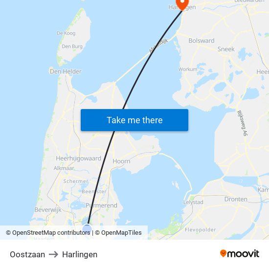 Oostzaan to Harlingen map