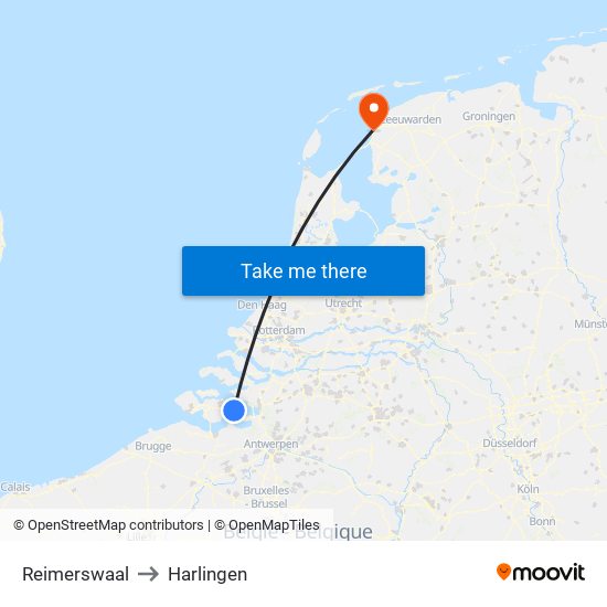 Reimerswaal to Harlingen map