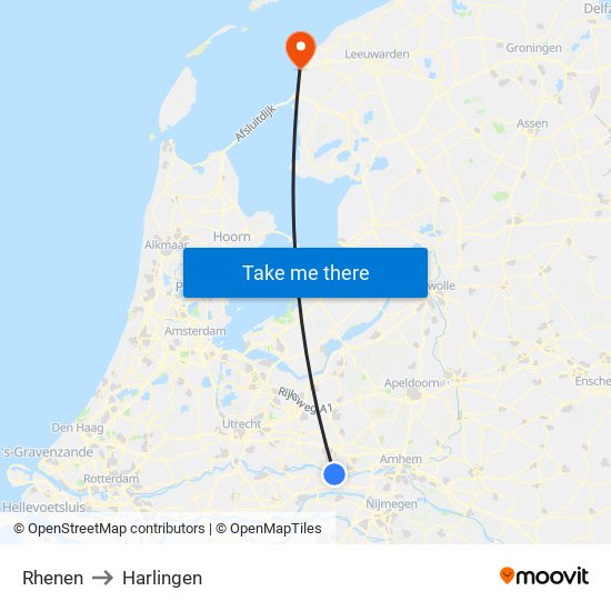 Rhenen to Harlingen map