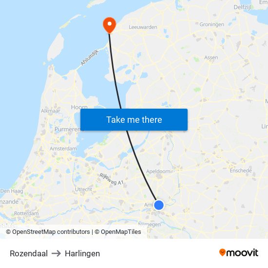 Rozendaal to Harlingen map