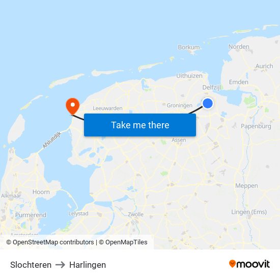 Slochteren to Harlingen map