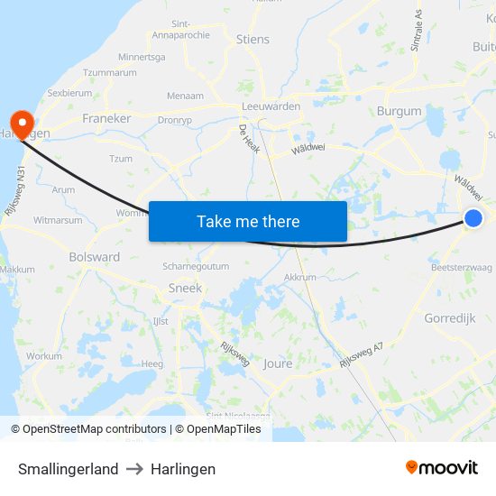 Smallingerland to Harlingen map