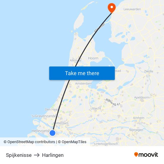 Spijkenisse to Harlingen map