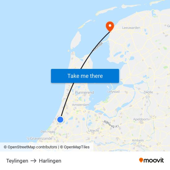 Teylingen to Harlingen map