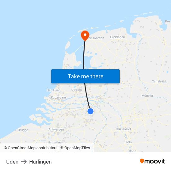 Uden to Harlingen map