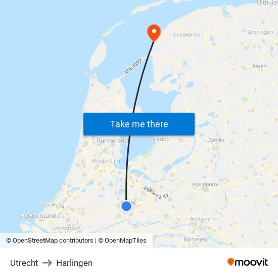 Utrecht to Harlingen map