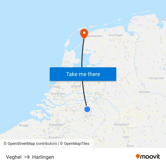 Veghel to Harlingen map