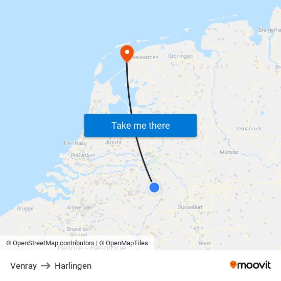 Venray to Harlingen map