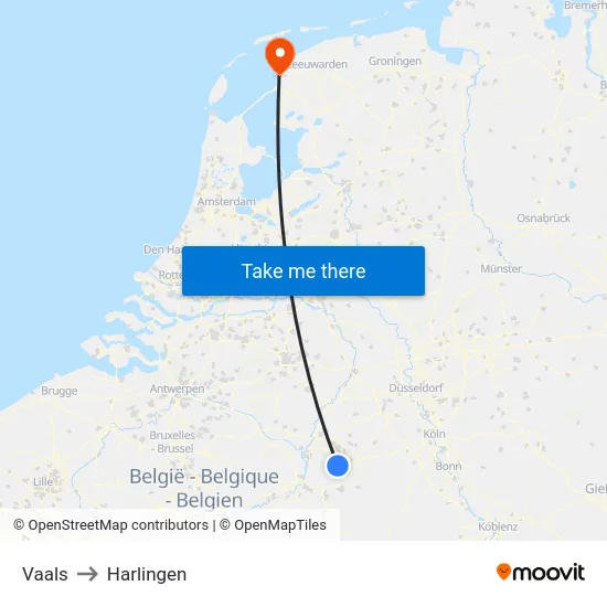 Vaals to Harlingen map