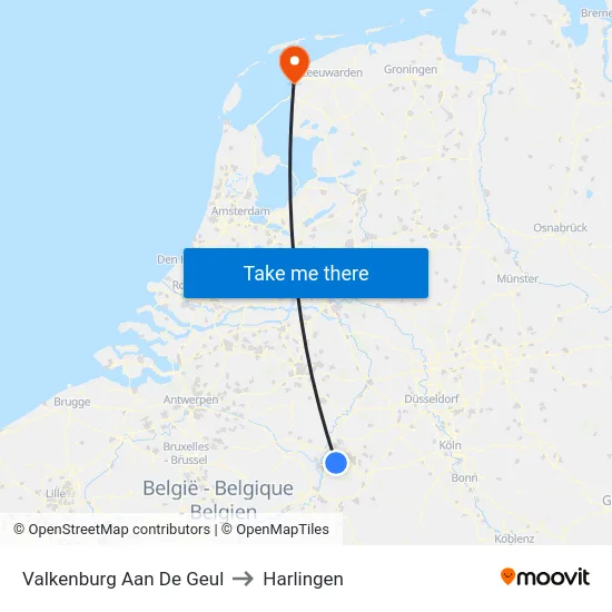 Valkenburg Aan De Geul to Harlingen map