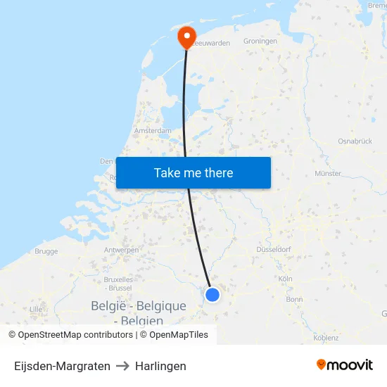 Eijsden-Margraten to Harlingen map