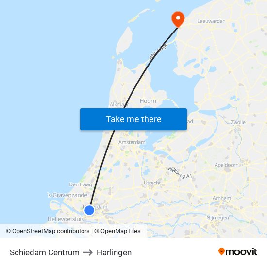 Schiedam Centrum to Harlingen map