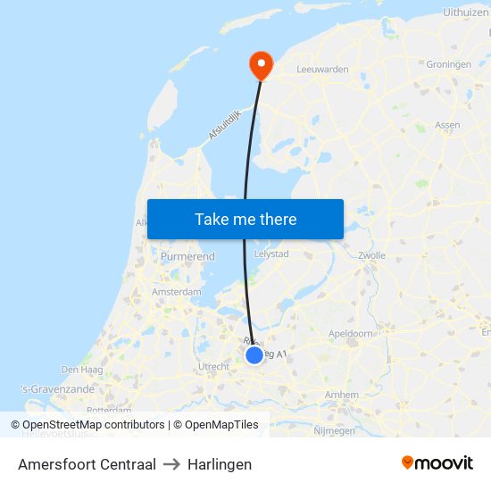 Amersfoort Centraal to Harlingen map