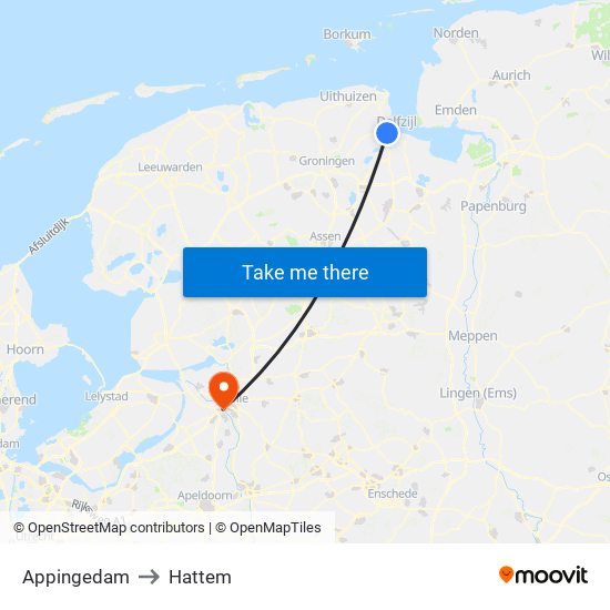 Appingedam to Hattem map