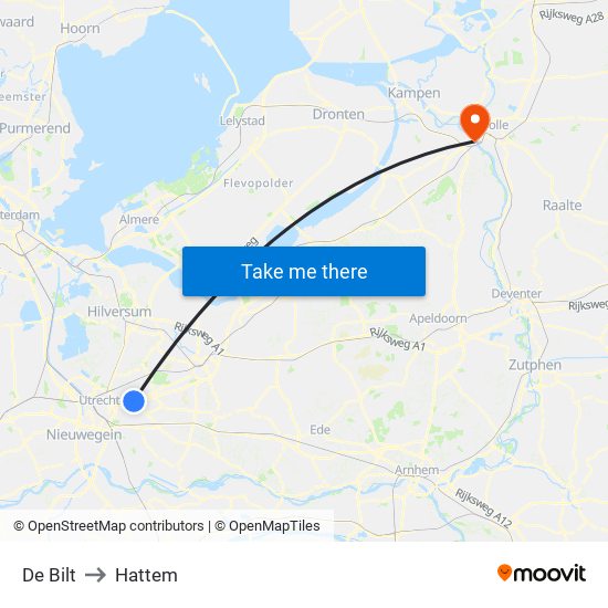 De Bilt to Hattem map