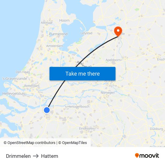 Drimmelen to Hattem map