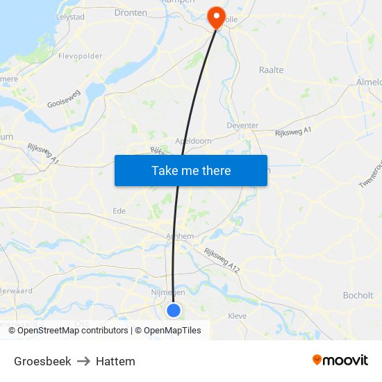 Groesbeek to Hattem map
