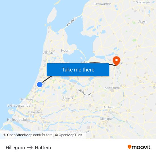 Hillegom to Hattem map