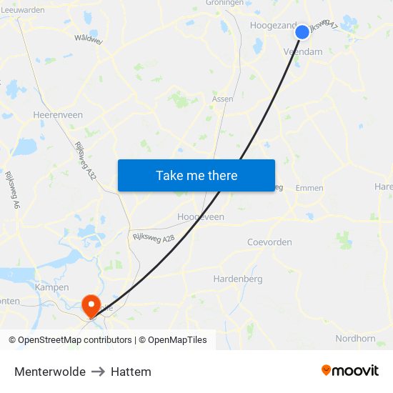 Menterwolde to Hattem map