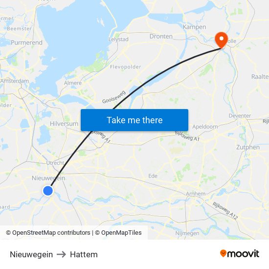 Nieuwegein to Hattem map