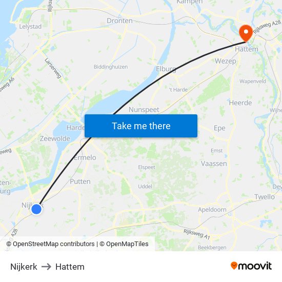 Nijkerk to Hattem map