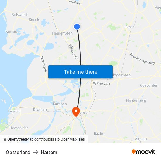 Opsterland to Hattem map