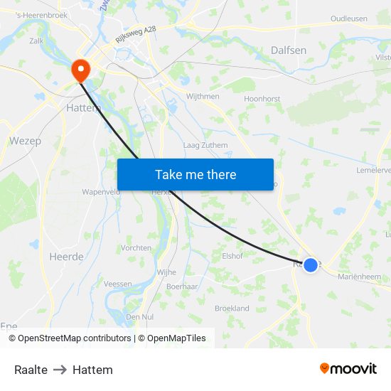 Raalte to Hattem map