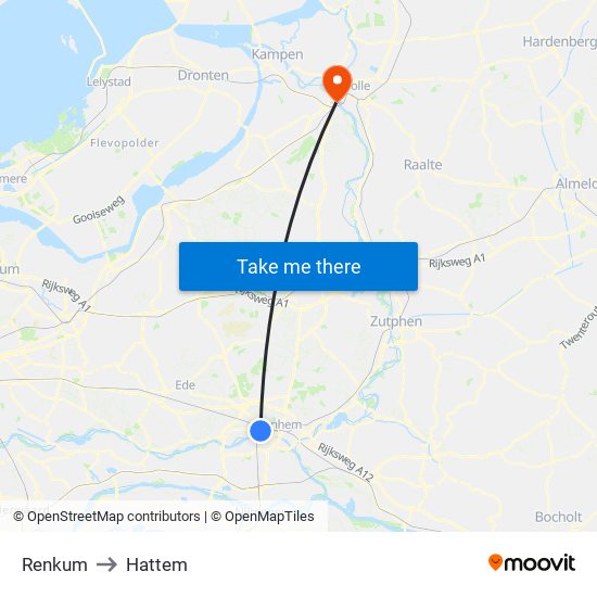 Renkum to Hattem map