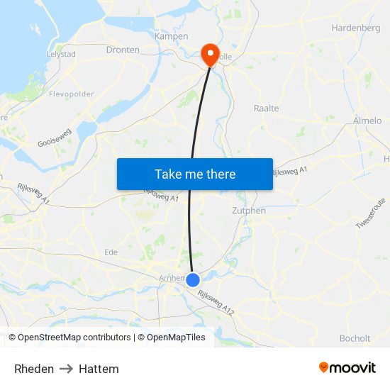 Rheden to Hattem map