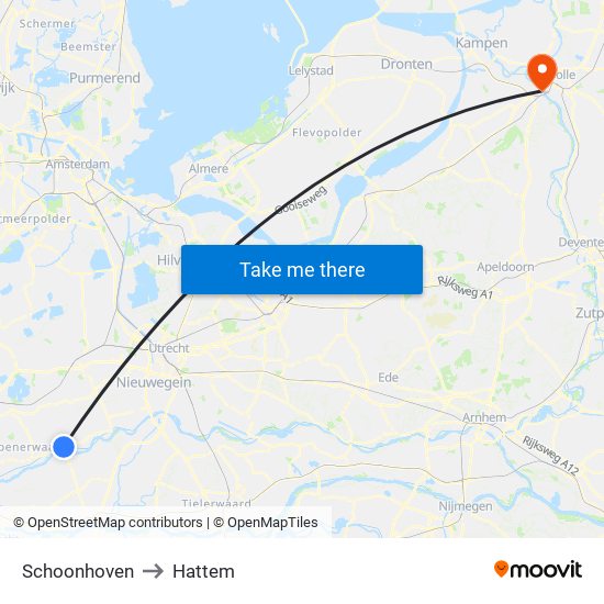Schoonhoven to Hattem map