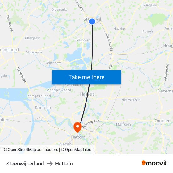 Steenwijkerland to Hattem map