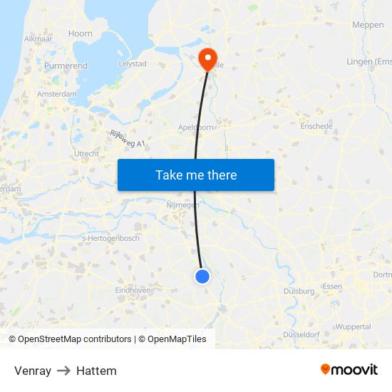 Venray to Hattem map