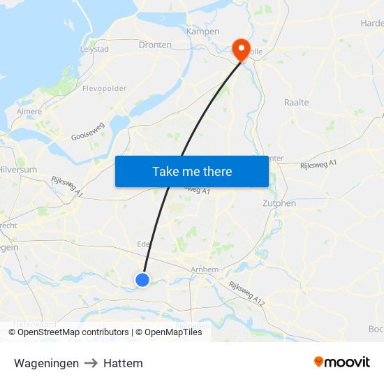 Wageningen to Hattem map