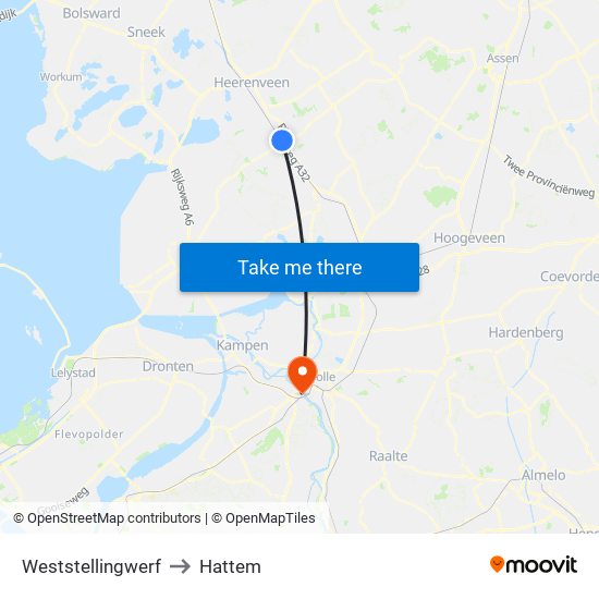 Weststellingwerf to Hattem map