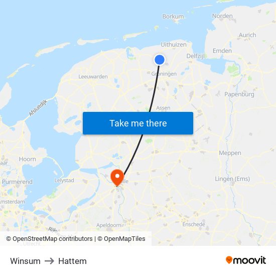 Winsum to Hattem map