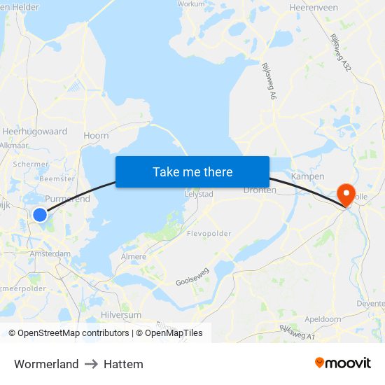 Wormerland to Hattem map