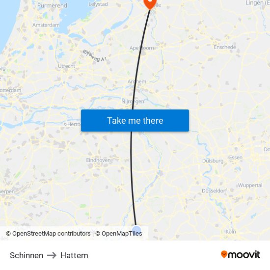 Schinnen to Hattem map