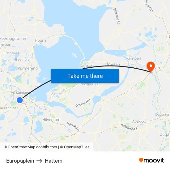 Europaplein to Hattem map