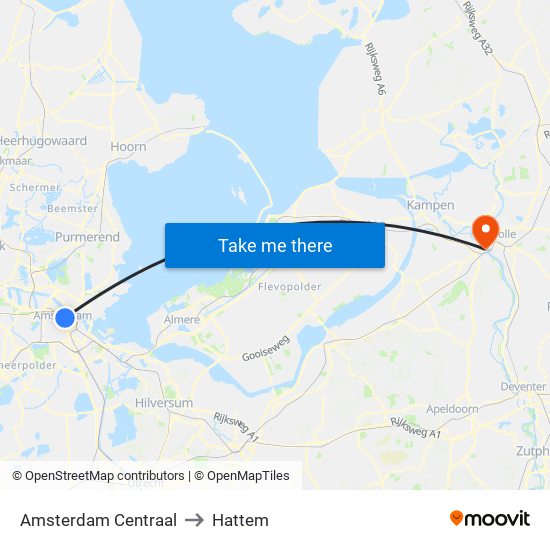 Amsterdam Centraal to Hattem map