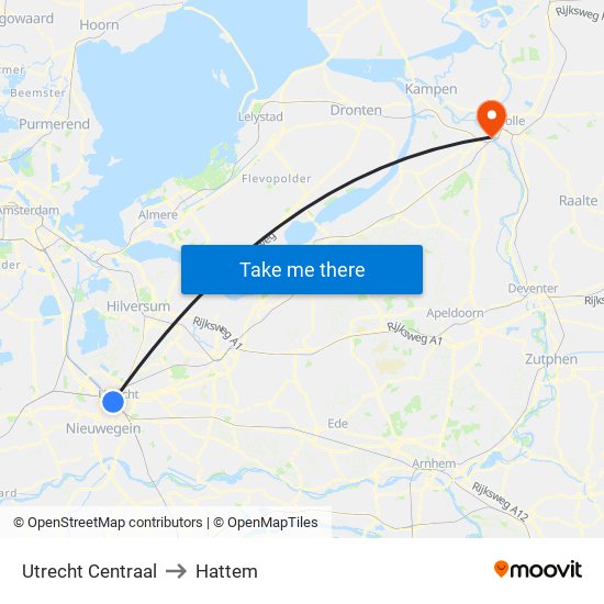 Utrecht Centraal to Hattem map