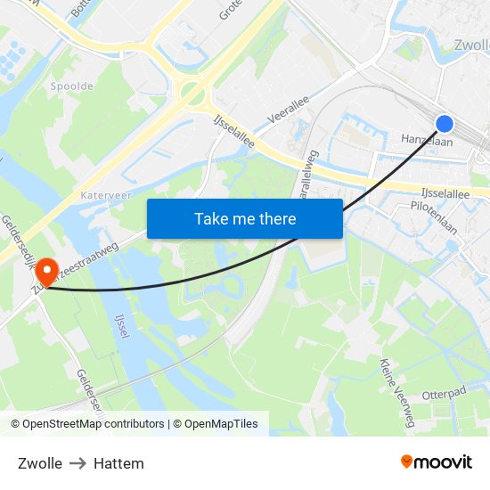 Zwolle to Hattem map