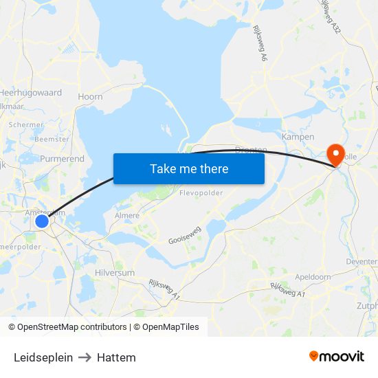 Leidseplein to Hattem map