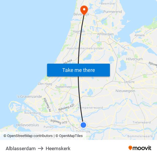 Alblasserdam to Heemskerk map