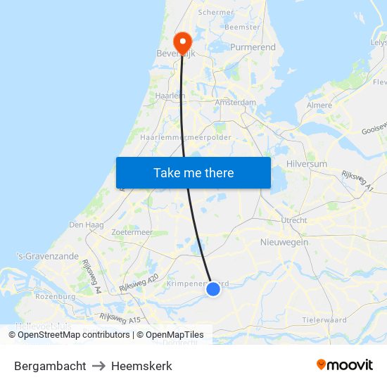 Bergambacht to Heemskerk map