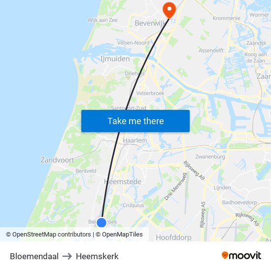 Bloemendaal to Heemskerk map