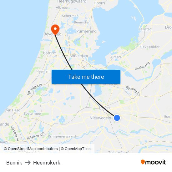 Bunnik to Heemskerk map