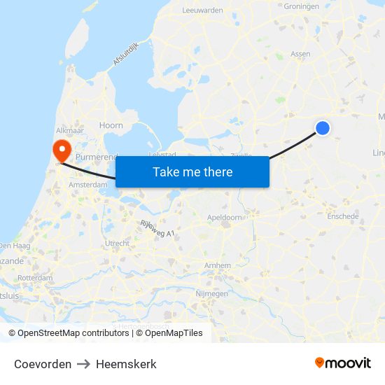 Coevorden to Heemskerk map