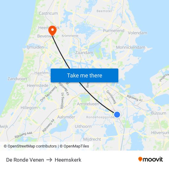 De Ronde Venen to Heemskerk map