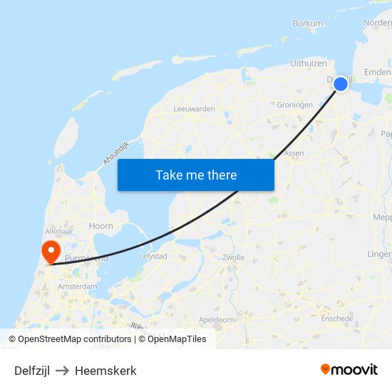 Delfzijl to Heemskerk map