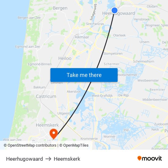 Heerhugowaard to Heemskerk map